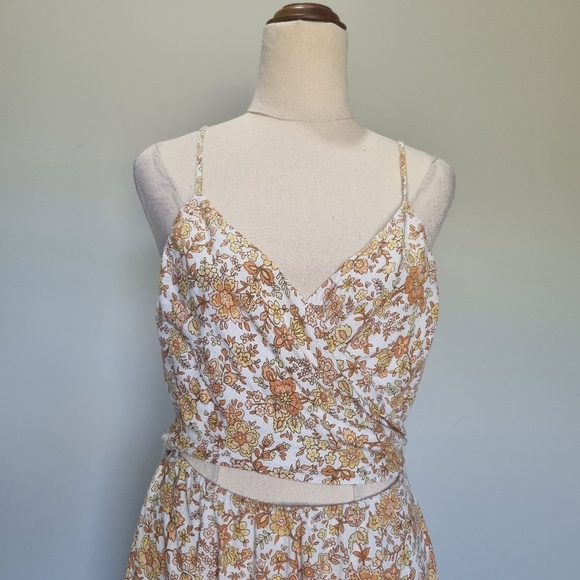 Ghanda Romeo Multicolour Floral Linen Blend Bow Detail Midi Dress Size L - Picture 6 of 10